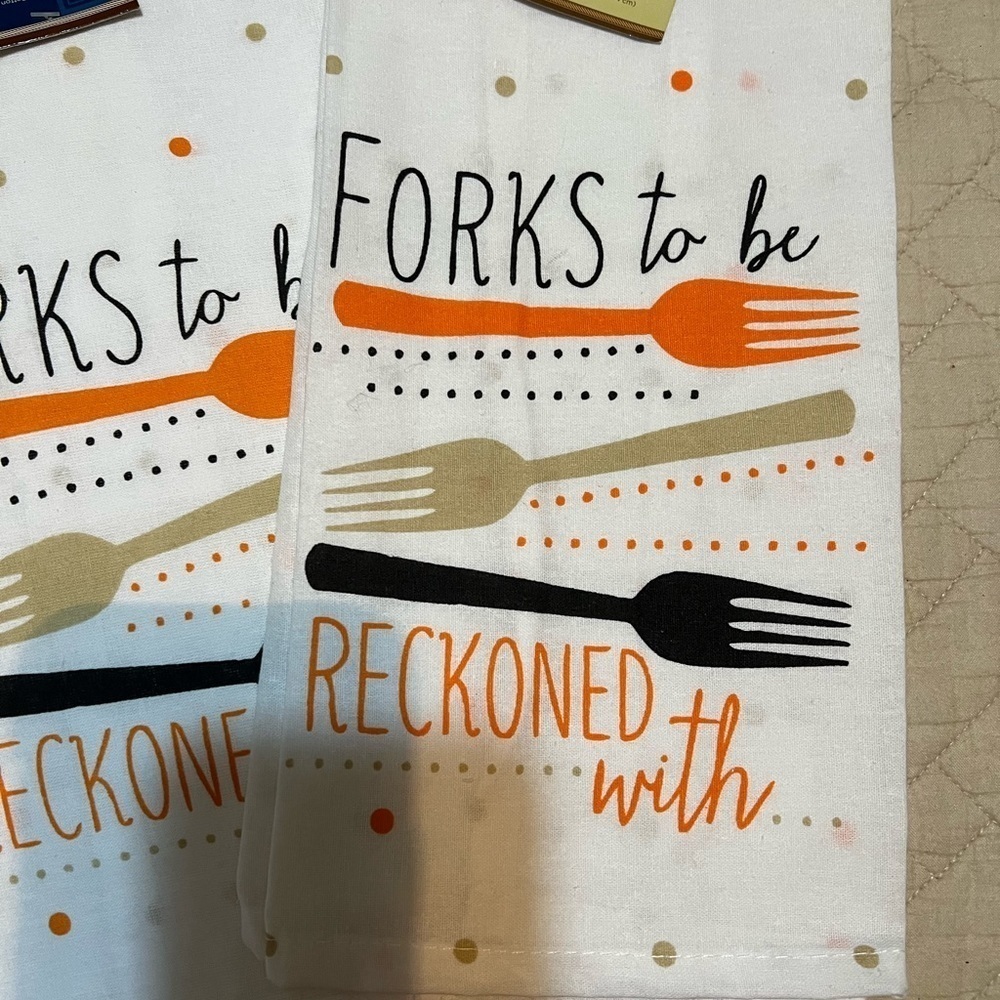 ****Donated***Flour sack Graphic kitchen towels - Forks to be Reckoned with - Picture 2 of 5